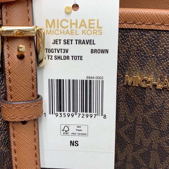 MICHAEL KORS 
Jet Set Travel Large Logo Tote Bag BROWN/BLACK SIGNATURE COLOR - Picture 15 of 15